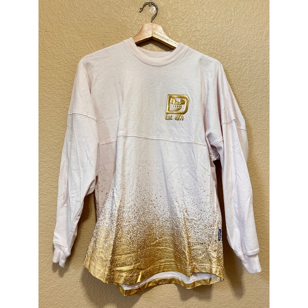 Spirit Jersey XS Oversized Walt Disney World Pink Gold Foil Ombre Long Sleeve